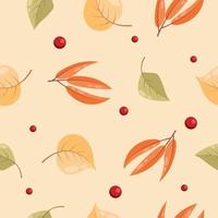 seamless vector autumn pattern leaves with rowan