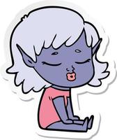 sticker of a pretty cartoon elf girl sitting vector