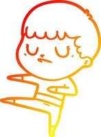 warm gradient line drawing cartoon grumpy boy vector