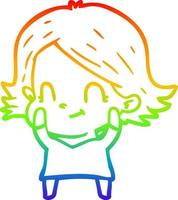 rainbow gradient line drawing cartoon friendly girl vector