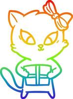 rainbow gradient line drawing cartoon cat vector