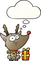 cartoon christmas reindeer and thought bubble in smooth gradient style vector