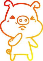 warm gradient line drawing cartoon angry pig vector