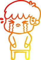 warm gradient line drawing cartoon boy crying vector