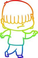 rainbow gradient line drawing cartoon boy with untidy hair vector