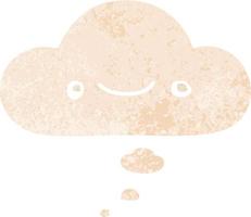 happy cartoon face and thought bubble in retro textured style vector