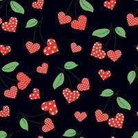 Dark pattern with cherry hearts vector