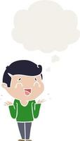 cartoon laughing confused man and thought bubble in retro style vector