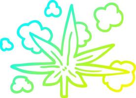 cold gradient line drawing cartoon marijuana leaf vector