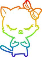 rainbow gradient line drawing cute cartoon cat with bow vector