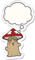 cartoon mushroom character and thought bubble as a printed sticker vector