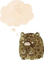 cartoon sad bear and thought bubble in retro textured style vector