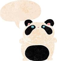 cartoon panda and speech bubble in retro textured style vector