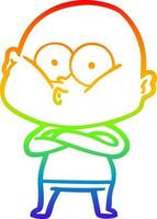 rainbow gradient line drawing cartoon bald man staring vector