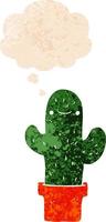 cartoon cactus and thought bubble in retro textured style vector