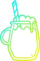 cold gradient line drawing glass of root beer with straw vector