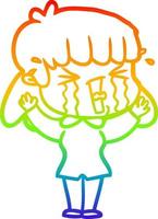 rainbow gradient line drawing cartoon woman in tears vector
