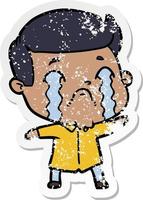 distressed sticker of a cartoon man crying vector