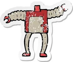 retro distressed sticker of a cartoon robot body vector