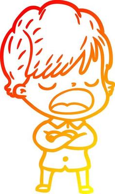 warm gradient line drawing cartoon woman talking