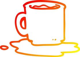 warm gradient line drawing cartoon of spilt mug of tea vector