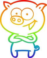 rainbow gradient line drawing cheerful pig cartoon vector