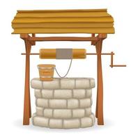 stone water well with wooden roof vector illustration isolated on white background