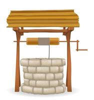 stone water well with wooden roof vector illustration isolated on white background