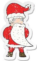 retro distressed sticker of a cartoon santa claus vector