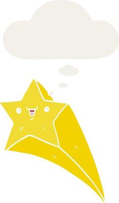 cartoon shooting star and thought bubble in retro style