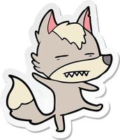 sticker of a cartoon wolf showing teeth vector