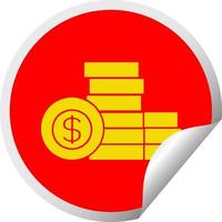 circular peeling sticker cartoon pile of money vector