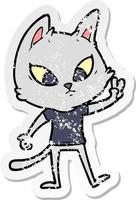 distressed sticker of a confused cartoon cat vector
