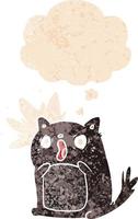 cartoon shocked cat and thought bubble in retro textured style vector