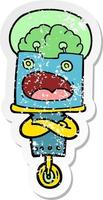 distressed sticker of a cartoon robot vector