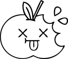 line drawing cartoon juicy apple vector