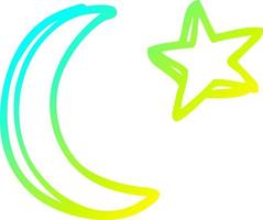 cold gradient line drawing cartoon moon and star shape vector