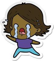 sticker of a cartoon woman crying vector