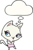 cartoon female cat and thought bubble vector