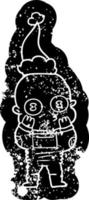 icono angustiado de dibujos animados de un extraño astronauta calvo con sombrero de santa vector