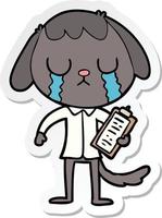 sticker of a cute cartoon dog crying vector