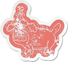 cartoon distressed sticker of a dog barking wearing santa hat vector