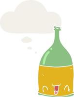 cartoon wine bottle and thought bubble in retro style vector