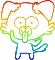 rainbow gradient line drawing cartoon dog with tongue sticking out vector