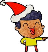 textured cartoon of a man laughing wearing santa hat vector