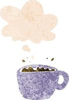 cartoon coffee cup and thought bubble in retro textured style vector