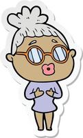 sticker of a cartoon woman wearing spectacles vector
