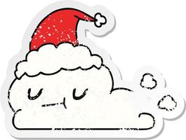 christmas distressed sticker cartoon of kawaii cloud vector