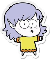 sticker of a cartoon elf girl staring vector