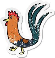 retro distressed sticker of a cartoon cockerel vector